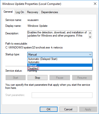 بستن آپدیت خودکار با غیر فعال کردن Windows Update Service