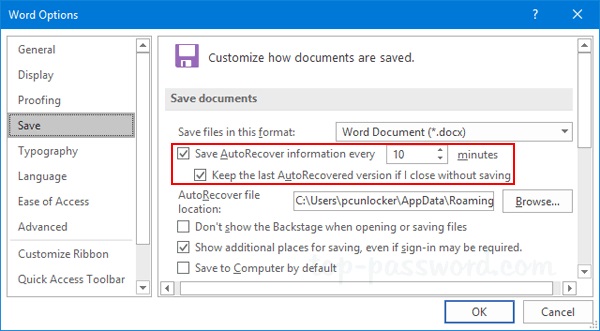 آموزش تنظیم ذخیره اتوماتیک در ورد (Microsoft Word)