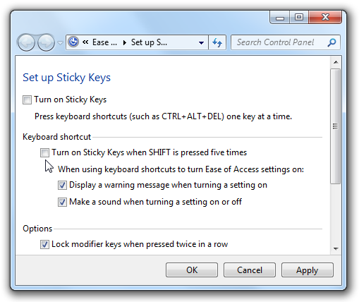 آموزش نحوه غیر فعال کردن حالت Sticky Keys ویندوز 10 و 8 و 7
