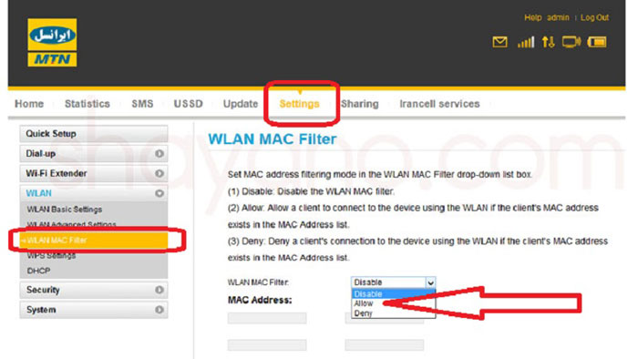آموزش مک فیلتر مودم ایرانسل - نحوه MAC Filter در مودم ایرانسل