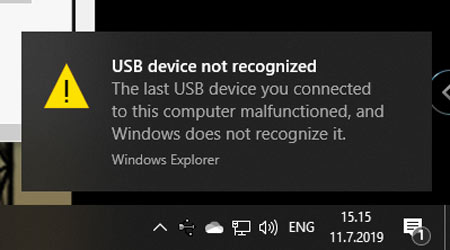 آموزش رفع مشکل ارور USB Device Not Recognized در ویندوز 7/8/10