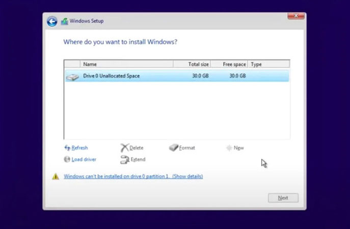 آموزش رفع ارور Windows cannot be installed to this disk هنگام نصب ویندوز