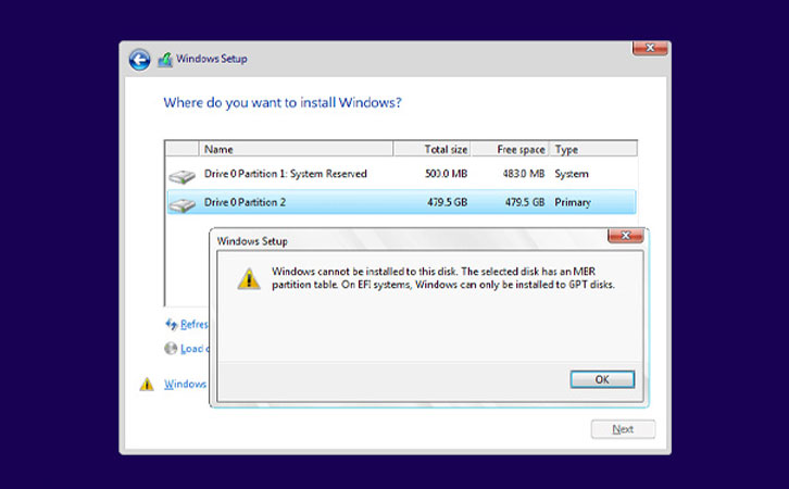 آموزش رفع ارور Windows cannot be installed to this disk هنگام نصب ویندوز