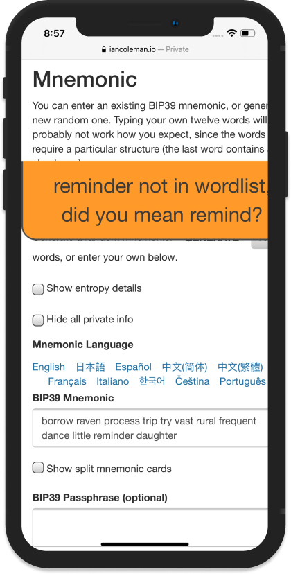 خطای Invalid mnemonic phrase هنگام بازیابی کیف پول تراست والت
